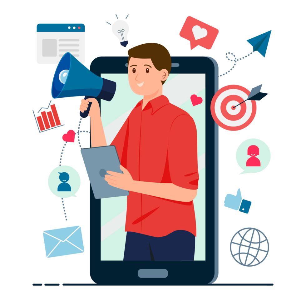 illustration of digital marketing in social media platform free png Stratégie Digitale