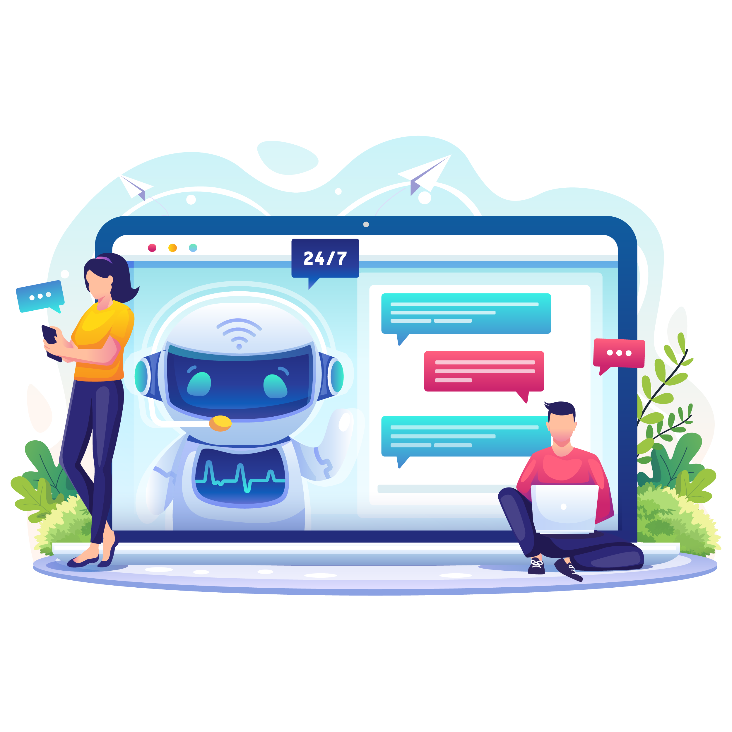 —Pngtree—chatbot messenger concept design man 6671191 Gestion de serveurs Linux & Windows